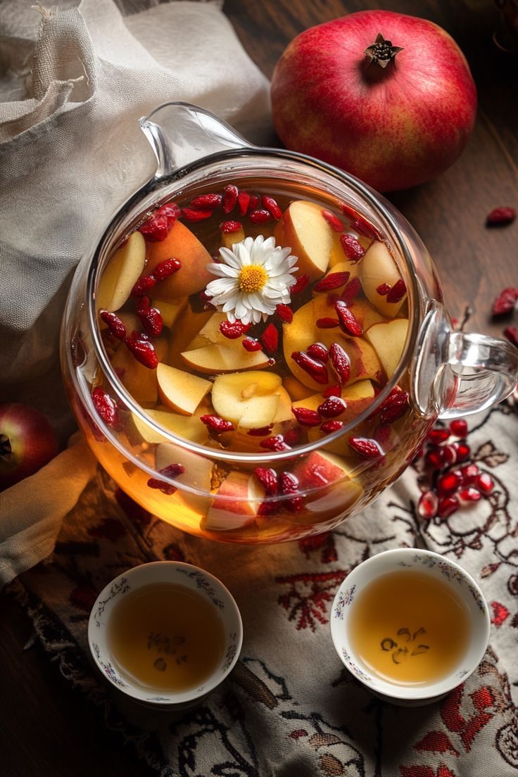 Tea with apple, pomegranate, and goji berries